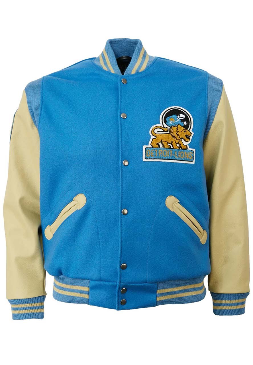 Varsity Detroit Lions Light Blue and Gray Two Tone Jacket