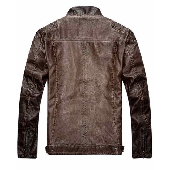 Men's Quilted Shoulders Distressed Brown Leather Motorcycle Jacket