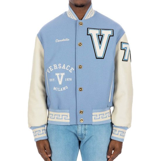 Donatella Versace Light Blue Varsity Bomber Jacket