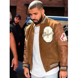 Drake Suede Leather Brown Varsity Jacket