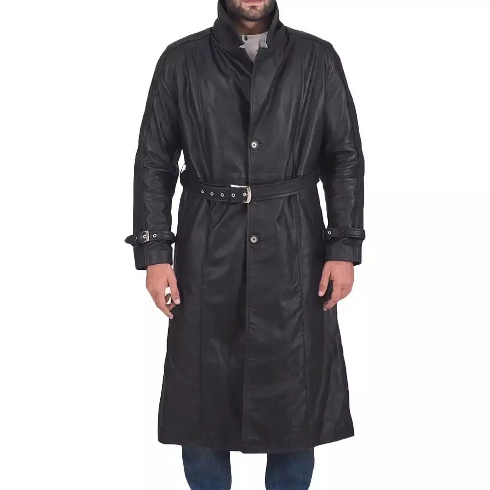 Black Leather Trench Coat Mens Full Length - Leather Duster Coat For Men