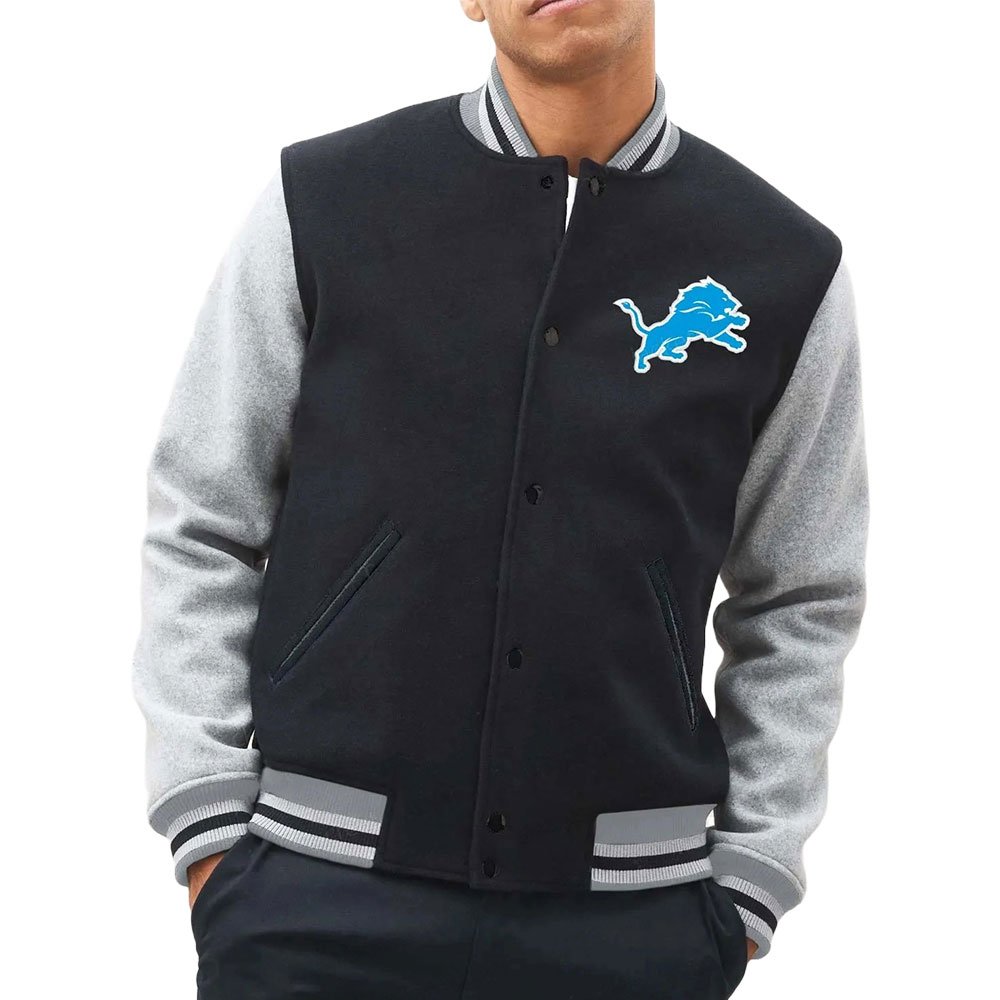 Starter Detroit Lions Black Varsity Satin Full Snap Jacket