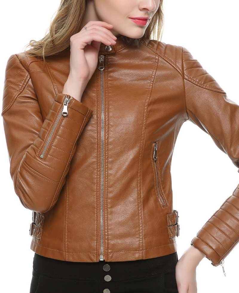 biker jacket women brown