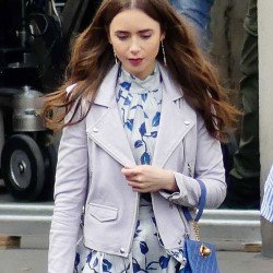 Lily Collins Emily in Paris White Leather Jacket