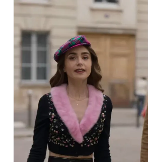 Emily In Paris S2 Emily Cooper Fur Collar Cardigan