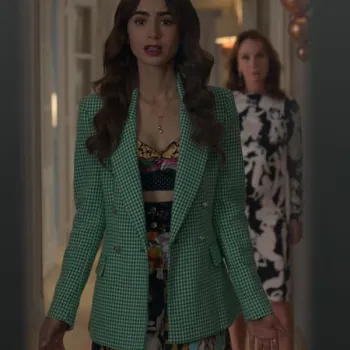 Emily In Paris S2 Emily Cooper Green Check Coat