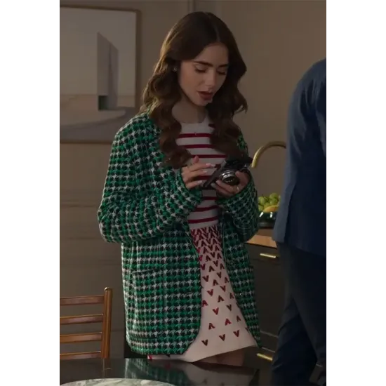 Emily In Paris S2 Lily Collins Green Houndstooth Blazer