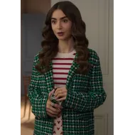 Emily In Paris S2 Lily Collins Green Houndstooth Blazer