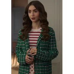 Emily In Paris S2 Lily Collins Green Houndstooth Blazer