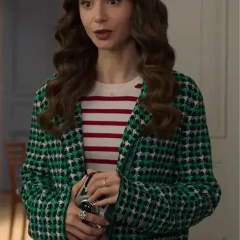 Emily In Paris S2 Lily Collins Green Houndstooth Blazer