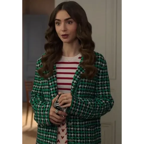 Emily In Paris S2 Lily Collins Green Houndstooth Blazer