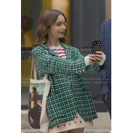 Emily In Paris S2 Lily Collins Green Houndstooth Blazer