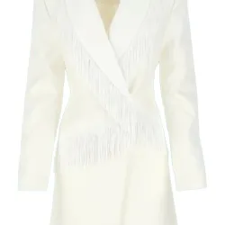 Emily In Paris S2 Lily Collins White Fringe Trim Coat