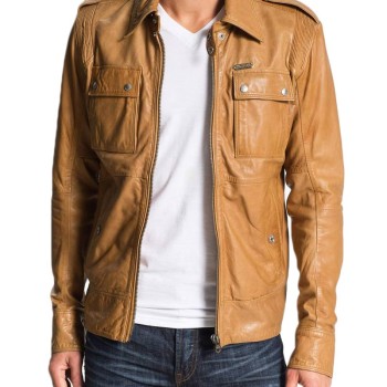 50 Cent Tan Brown Leather Jacket