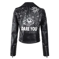 Eye Dare You Black Leather Jacket