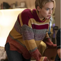 Free Guy Jodie Comer Woolen Striped Sweater