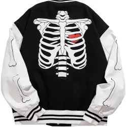 G2 Skeleton Print Varsity Jacket