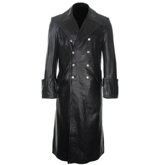 Double Breasted German Officer SS Leather Trench Coat - Films Jackets
