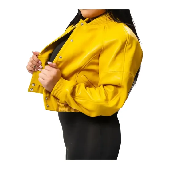 Gina Yellow Leather Varsity Jacket