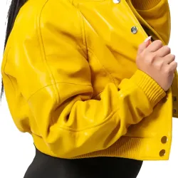 Gina Yellow Leather Varsity Jacket