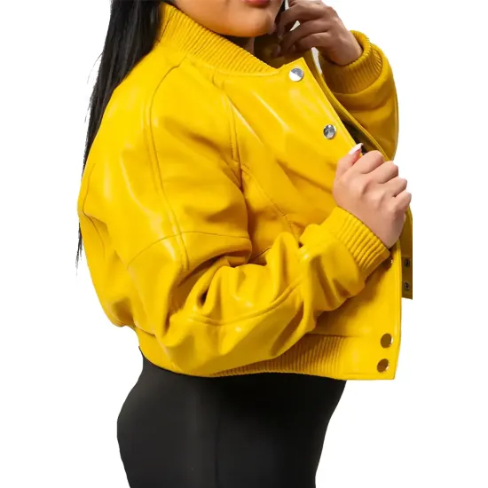 Gina Yellow Leather Varsity Jacket