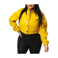 Gina Yellow Leather Varsity Jacket