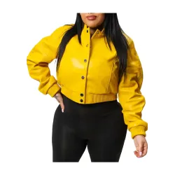 Gina Yellow Leather Varsity Jacket