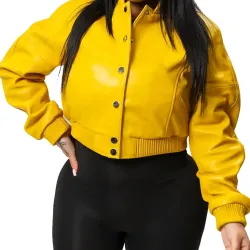 Gina Yellow Leather Varsity Jacket