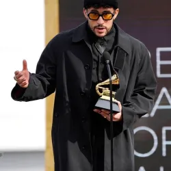 Grammy Awards 2021 Bad Bunny Black Trench Coat