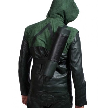 Stephen Amell Green Arrow Leather Jacket with Hoodie