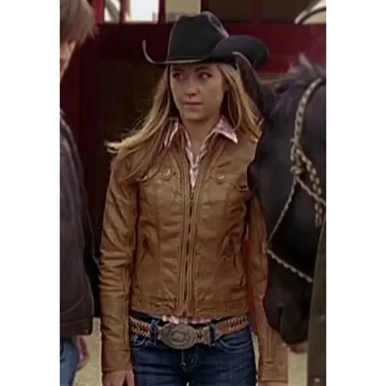 Amber Marshall Heartland Tan Brown Leather Jacket