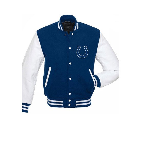 Satin Varsity Grey and Blue Indianapolis Colts Jacket - Jackets