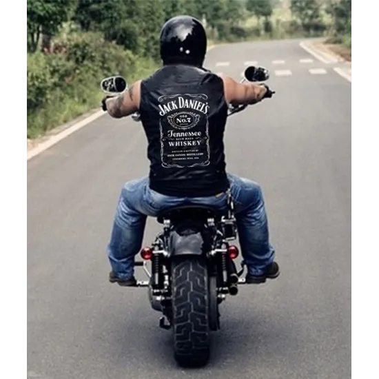 Jack Daniels Black Leather Moto Vest