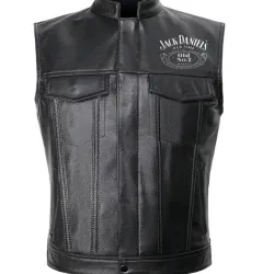 Jack Daniels Black Leather Moto Vest