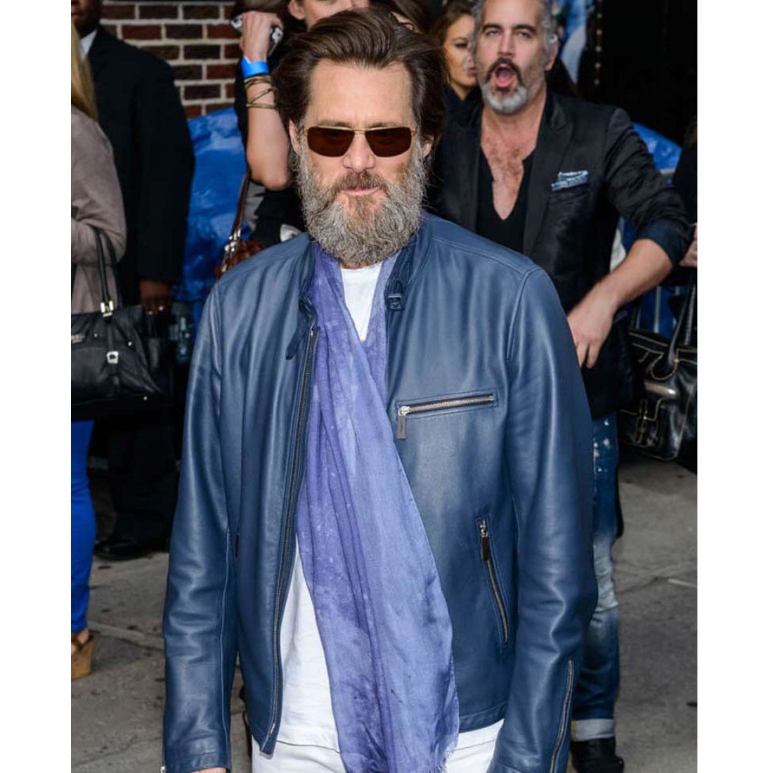 Casual and Street Style Jim Carrey Blue Leather Jacket - Films Jackets