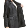 Ladies Button Front Black Leather Jacket