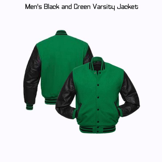 Mens Black And Green Varsity Jacket