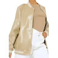 Louisse Beige Leather Varsity Jacket