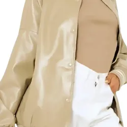 Louisse Beige Leather Varsity Jacket