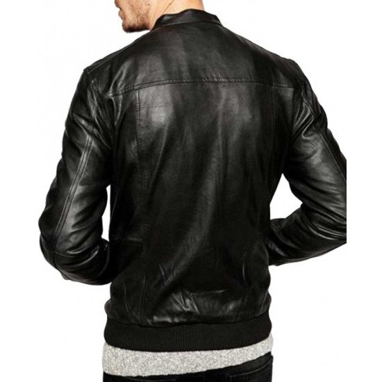 Men's Casual Mandarin Collar Leather Jacket