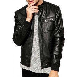 Men's Casual Mandarin Collar Leather Jacket