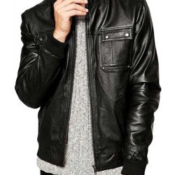 Men's Casual Mandarin Collar Leather Jacket