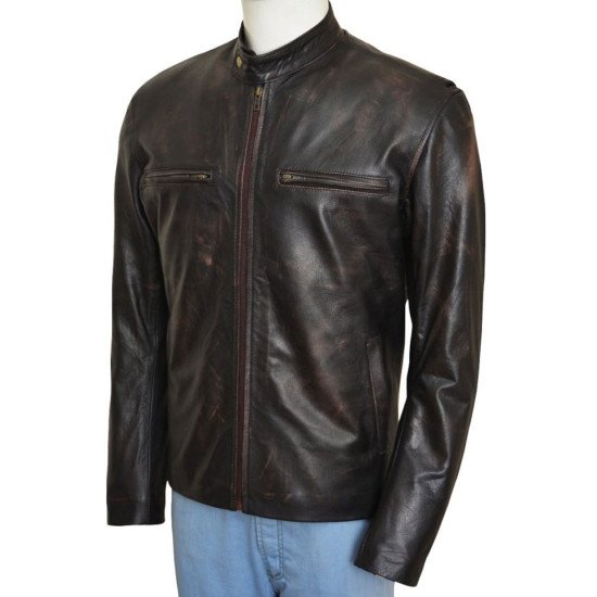 Mark Wahlberg Contraband Distressed Brown Leather Jacket