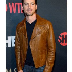 Matt Bomer Asymmetrical Zipper Brown Leather Jacket