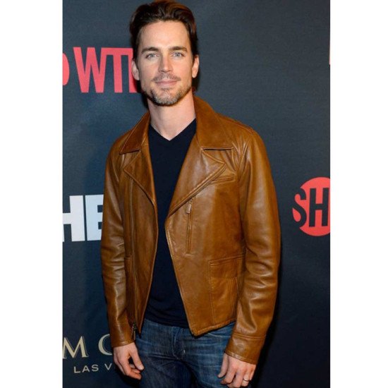 Matt Bomer Asymmetrical Zipper Brown Leather Jacket