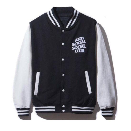 Anti Social newest Social Club Varsity Dropout Letterman Jacket Black and Red