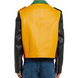 Men's Motorcycle Asymmetrical Color Block Leather Jacket