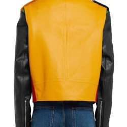 Men's Motorcycle Asymmetrical Color Block Leather Jacket