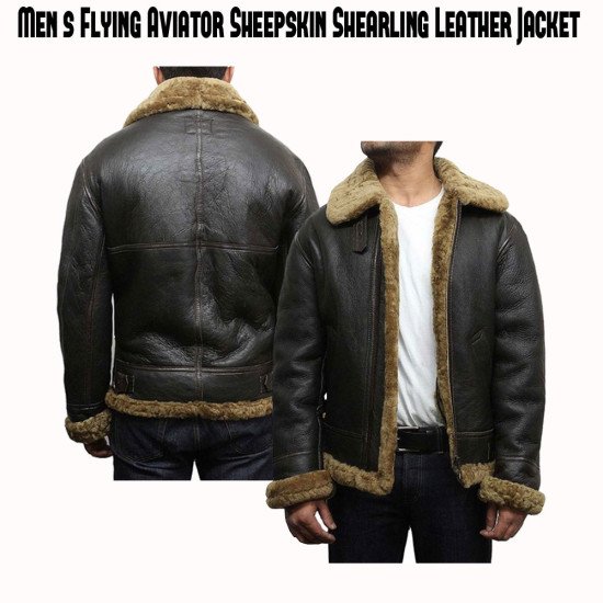 Men's Mens Shearling B3 Bomber Flight Aviator Sheepskin Leather Jacket