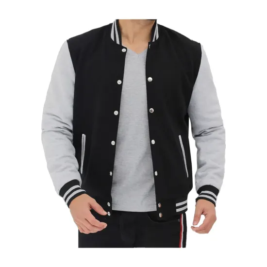 Men's Bomber Baseball Black and Grey Jacket